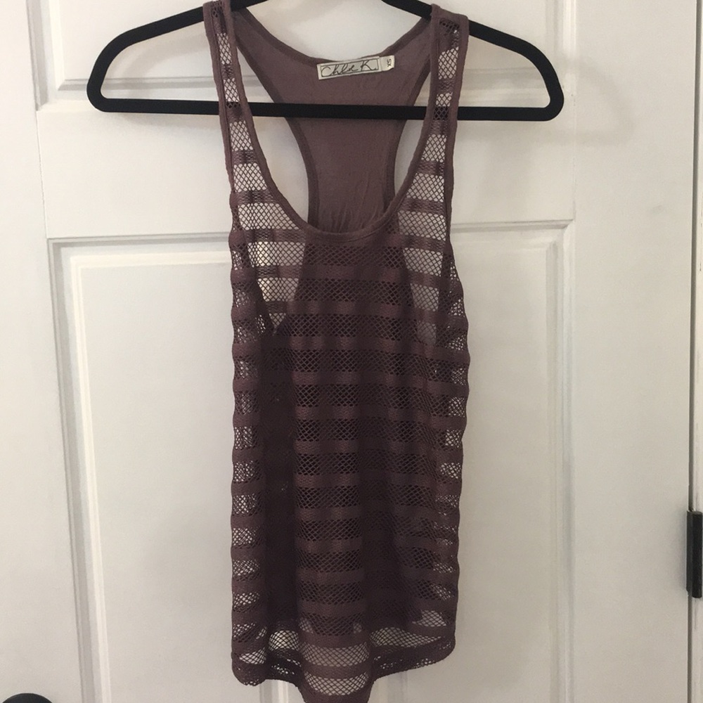 Purple striped mesh top